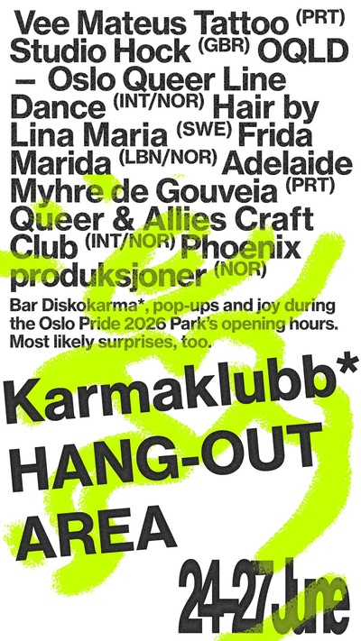 HANG-OUT AREA: Bar Diskokarma* x Oslo Pride Park 2026!